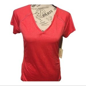 Tangerine V-Neck Tee Coral Short Sleeve Moisture-Wicking Quick Dry Shirt Small